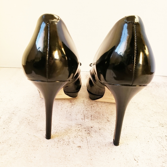 WHBM | Black Patent Leather Peep Toe Pump Heels - Picture 5 of 8